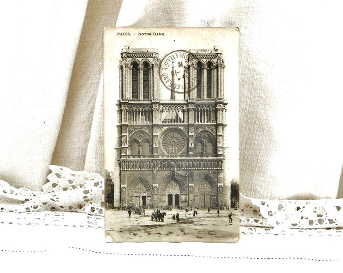 Antique French Black and White Postcard of Notre Dame de Paris Posted in 1916 from Place de la Bourse, Parisian Decor, Deltiology France