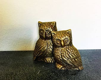 Vintage Brass Owls - Pair of Owls - Brass Owls - Bookcase decor - Paperweights - Office Decor