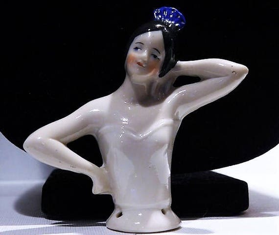 Antique German Porcelain Half Doll Spanish Flamenco Dancer Lady Germany Pincushion Pin Cushion China Doll Sewing Cottage Home Decor Boudoir