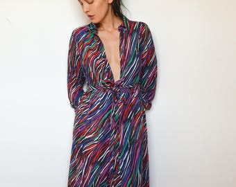 Wolf Busse Couture Abstract Print Semisheer Secretary Style Dress