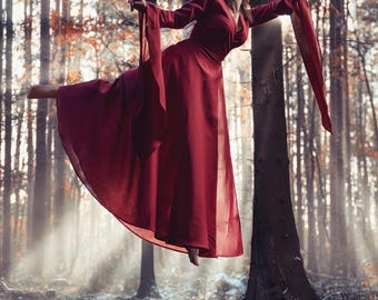 Melisandre - fantasy medieval dress, Game of Throne, elves dress, priestess fairy sorceress medieval dress cosplay LARP