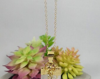 Raw crystal necklace-Crystal pendant necklace-healing crystal-Selenite necklace-long pendant necklace-long boho necklace-gold filled chain