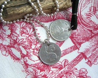 Hare necklace, Fertility symbol, Lucky charm, African jewelry, Zimbabwe coin, For her, Men's necklace, Rabbit necklace, 1980, 1982