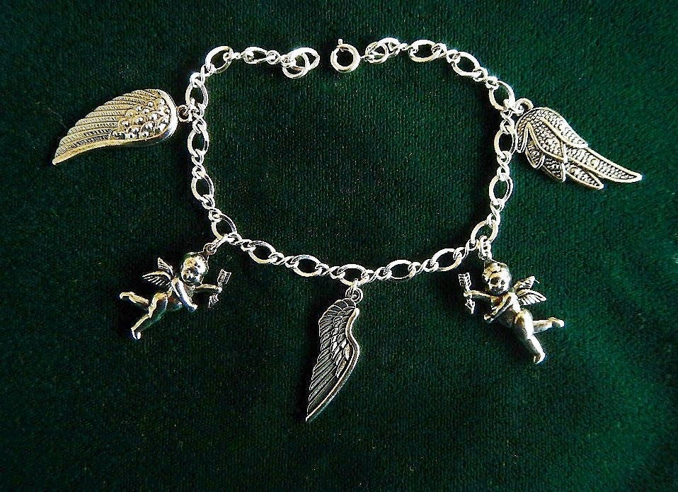 Wedding bracelet Silver angel charm bracelet Bridal jewelry