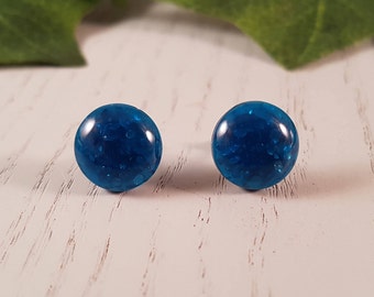 Blue Button Stud Earring - Hypo-Allergenic Surgical Steel