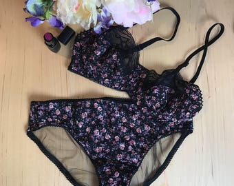 Black mesh and eyelash lace triangle bra quote iconic