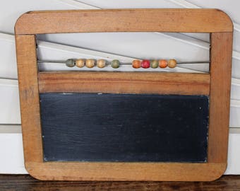 Childs Chalkboard Slate and Wooden Abacus-like Beads Christmas 1930