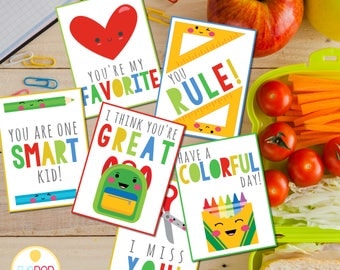 Lunch Box Cards, Printable Lunch Box Notes for Kids, Back to School Notes, Assorted Lunch Box Notes, Instant Download, Boy, Girl, Bright