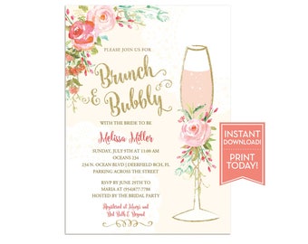 Brunch and Bubbly Bridal Shower Invitation Template - Wedding Shower Invite - Baby Shower - Birthday - Instant Download Editable - LR1050