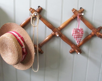 Timeless & useful antique French faux bamboo porte-manteau~Perfect perch for hats, coats, dog leads~Chic hallway or boot room decor~7 hooks