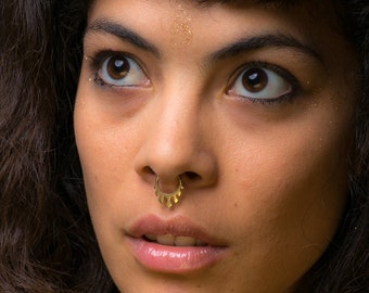 gold septum ring, tribal septum, geometric septum piercing,long wings of fire, septum ring, gold earring, festival jewelry, septum, timna