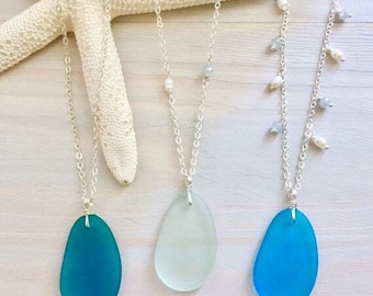 Sea Glass Necklace - Beach Glass Necklace - Sea Glass Jewelry - Mermaid Jewelry - Beach Wedding Jewelry - Beach Bridesmaid Necklace