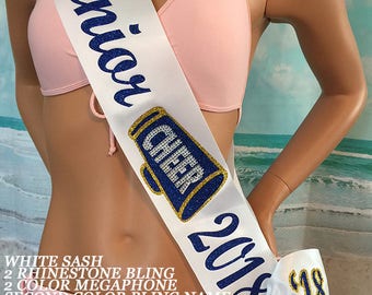 Senior Sash, Senior 2018, Cheer Senior Sash, Senior Night-Trim, Rhinestone bling, Bows at an add'l cost-design your own! - By Sashanation