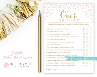 Over or Under . Printable Bridal Shower Game . Wedding Shower Game . Pink and Gold Bridal Shower Games . Instant Download . Hen Party Game