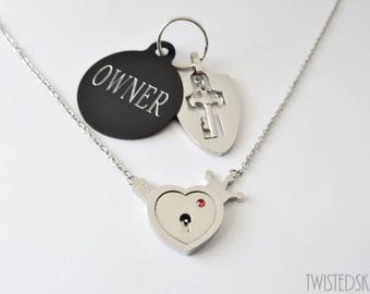 BDSM locking day collar, necklace, choker, anklet, slave submissive ddlg sub kitten heart padlock key discreet