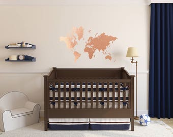 Copper World Map - Wall Decal // Copper Office Decor / Office Wall Decal / Adventure Decal / Copper Map / Copper Decor / Copper Foil Decor