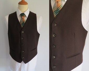 Mens brown waistcoat vest, french vintage, traditional classic formal, large