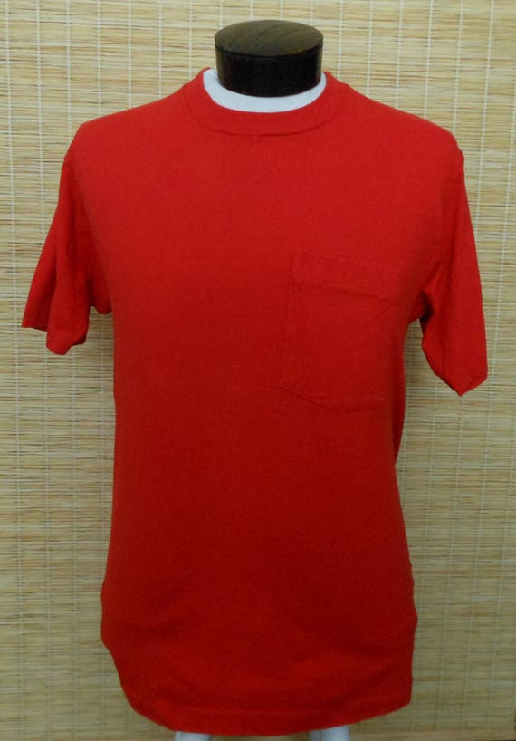 Vintage 80s 90s BVD Blank Pocket T-shirt 1980s 1990s Red