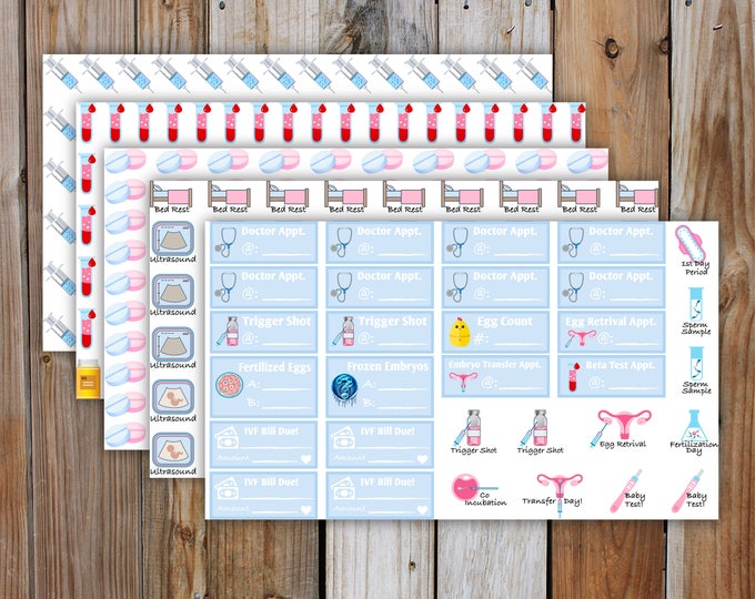 IVF Planner Stickers, DELUXE KIT| Fertility (In Vitro Fertilization) Medical Planner Kit | 5 Pages