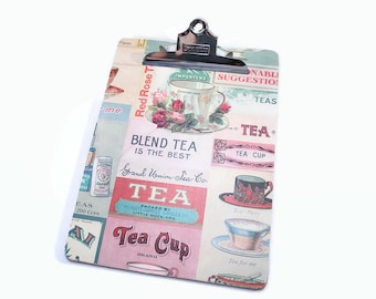 Clipboard, Decorative Clipboard, Tea, Tea Cup, Tea Pot, Tea Lover, Memo Holder, Lap Desk, Nurse Gift, Teacher Gift, Office Organization