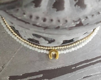 Amazonitkette with gold filled beads 2 mm with Horseshoe