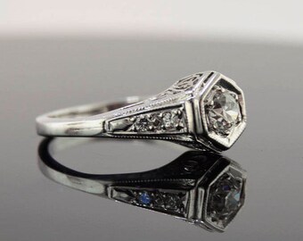 Estate Antique Platinum Engagement .60ct Diamond Ring, Antique Diamond Ring, Antique Platinum Ring, European Cut Diamond, Anniversary Ring