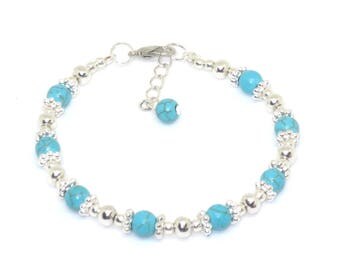 Semi Precious Turquoise & Silver Bead Bracelet
