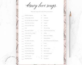 Match the Disney Love Songs Bridal Shower Game