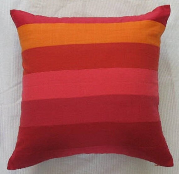 orange and red striped linen floor pillow cover. 24 inches.