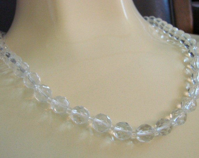 50s Austrian Crystal Glass Bead Necklace / Wedding / Bridal / Mid Century / Vintage Jewelry / Jewellery