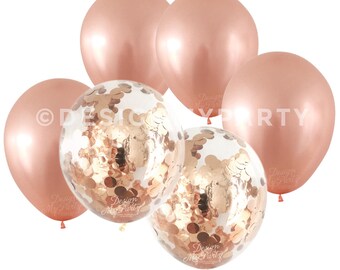 Rose Gold Metallic Balloons With 2 Confetti rose gold balloons (12 Pack) Copper Confetti