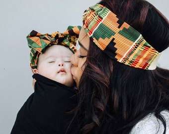 Orange Kente Headwrap, Kente Fabric Headband, Mommy and Me Headwrap Set, Mommy and Me Headband, African Head Wraps For Women, African Print