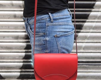 Red Leather Bag, Oval Leather Bag, Handmade Leather Bag, Leather Crossbody Bag, Leather Messenger Bag, Woman's Bag, Gift for Her