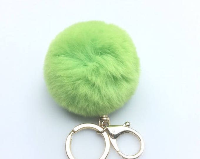 Neon Green fur ball key chain fur bagcharm pom pom