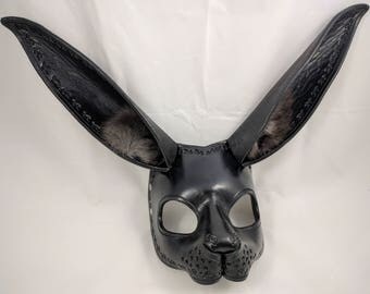 Black Bunny Rabbit Leather Handmade Mask