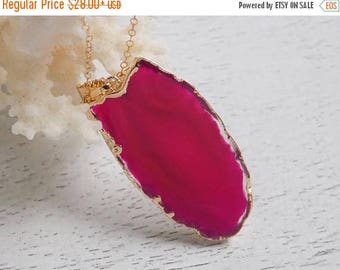 SUMMER SALE Pink Agate Necklace, Slice Agate Necklace, Geode Necklace, Statement Necklace, Druzy Necklace, Large Stone Necklace, Boho Neckla