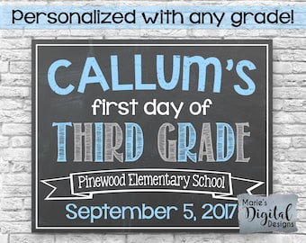 PRINTABLE - Personalized First And / Or Last Day Of School Chalkboard Photoprop Sign / Blue Gray Back To School Kindergarten Boy JPEG file
