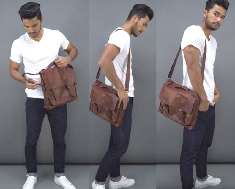 Leather Satchel Messenger Bag Briefcase School Bag Work