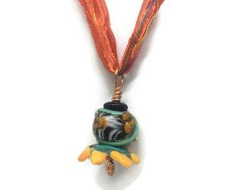 Flower Pendant- Two Lampwork Beads