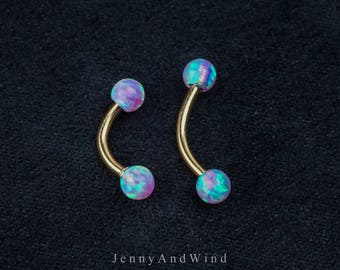Daith Earring Daith Piercing Daith Jewelry Rook Earring Rook Piercing fire Opal EyeBrow RIng 16G curved bar 6mm 8mm Curved Barbell ~2D02A
