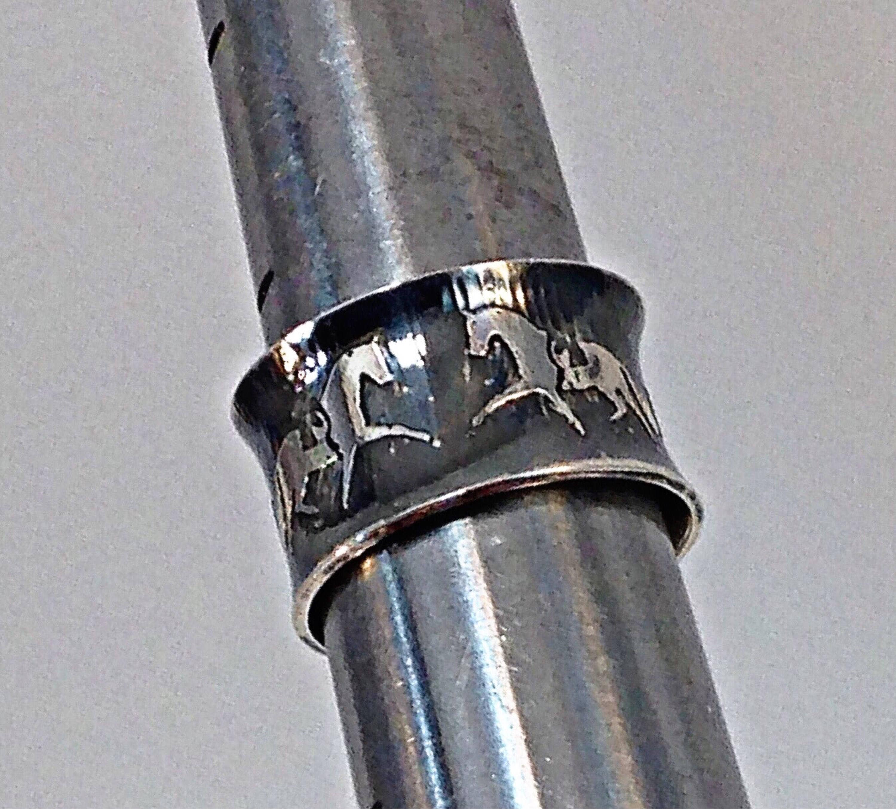 Sterling Silver Wide Band Ring Equestrian Ring Silver Horse