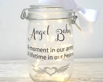 Memory jar, angel baby light jar, still birth, remembrance jar, memory, loss of baby, funeral light, grave light, memorial gift, light jar