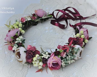 Flower hair wreath Wedding flower crown Bridal Flower Crown Woodland Crown Boho wedding hairpiece Floral Halo Wedding floral crown LV12