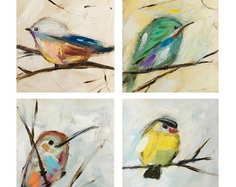 4 Bird Art Print Set By Sallie Otenasek 6 X 6inches Each Woodscape 4 Bird Art Print Set By Sallie Otenasek 6 X 6inches Each Woodscape