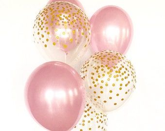 Pink and Gold Confetti Latex Balloons~Pink & Gold First Birthday~Baby Shower~Bridal Shower~Wedding~Bridal Shower~Gold Confetti Look Balloon
