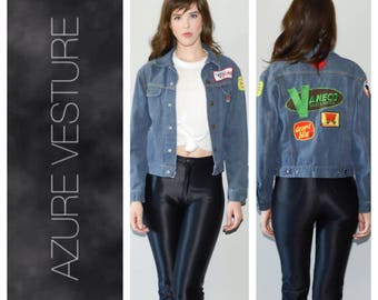 70s Patch Jean Jacket. XS Small. 1970s Jean Jacket, Retro Denim Jacket. GWG Kings, Canadian, Patches. Unique Rare Novelty Kitsch.