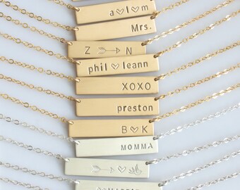 Gold or Silver Name Bar/ Bar Necklace Personalized/ Personalized Handstamped Jewelry/ Gift for Her/ Name Bar Necklace/Initial Necklace
