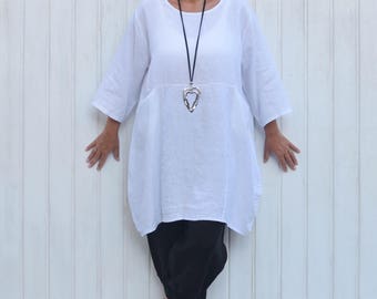 Ladies Lagenlook Plus Size Clothing, Womens Shirt, Blouse, Plus Size Tunic, Linen Top, UK 16 18 20 22 24 26/US 14 16 18 20 22 24 8623