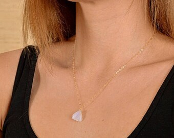 Raw Moonstone necklace, Rustic June Birthstone, Raw Crystal Necklace, Rough Rainbow moonstone: 14K Gold Filled, Rose Gold, Sterling Silver