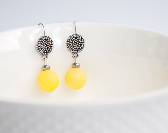 Yellow stone earrings, Yellow agate earrings, Agate bead earrings, Yellow bead earrings, Yellow earrings